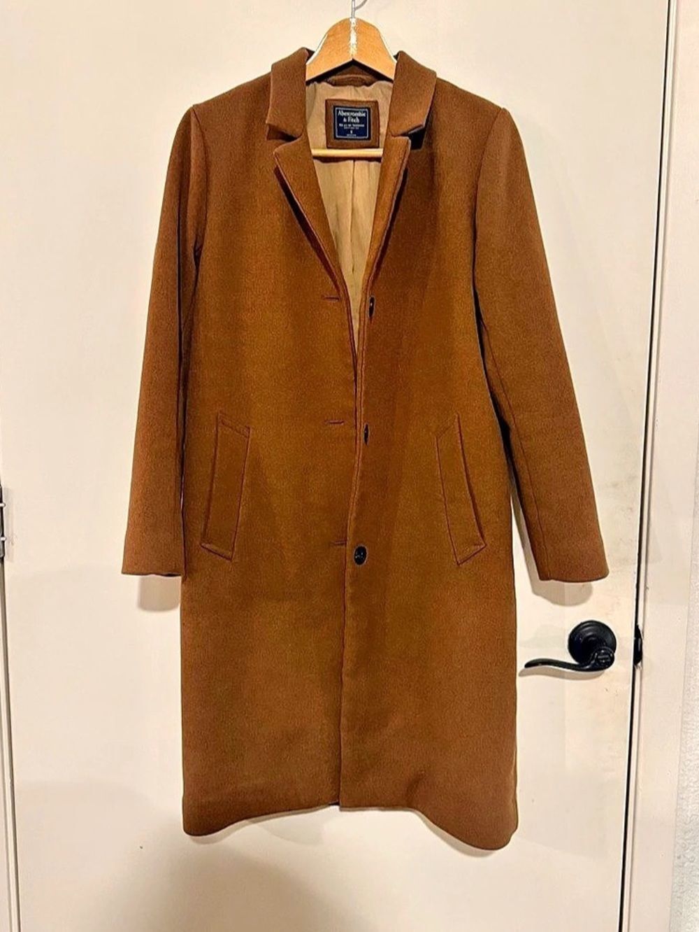 Abercrombie & Fitch Women’s S Camel Brown Long Overcoat Tailored Old Money